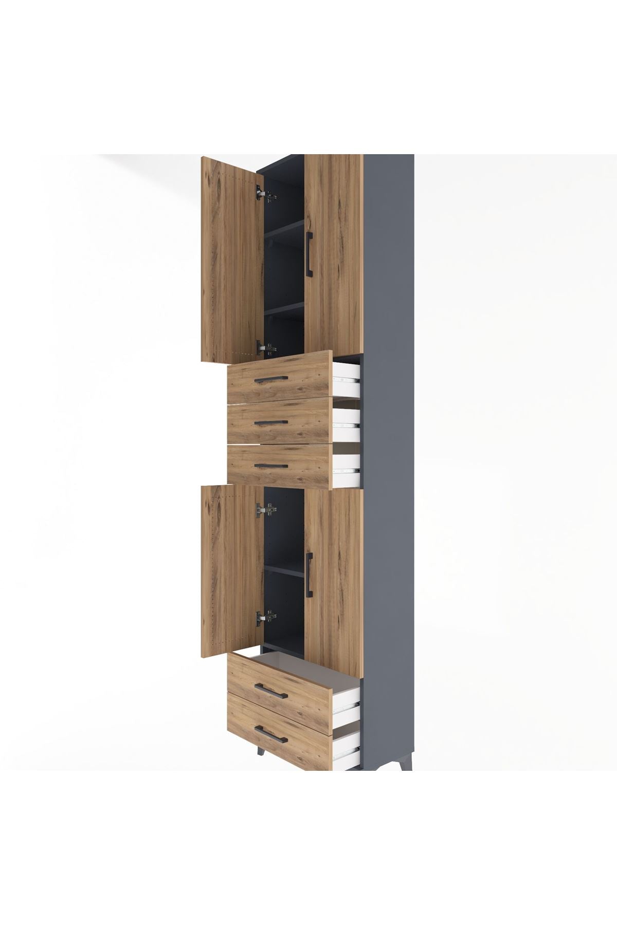 Arges Dolap 5 Raflı 5 Çekmeceli 4 Kapaklı 60x30x243 Antrasit-Çam