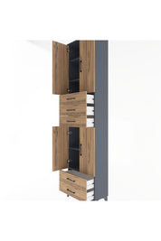 Arges Dolap 5 Raflı 5 Çekmeceli 4 Kapaklı 60x30x243 Antrasit-Çam