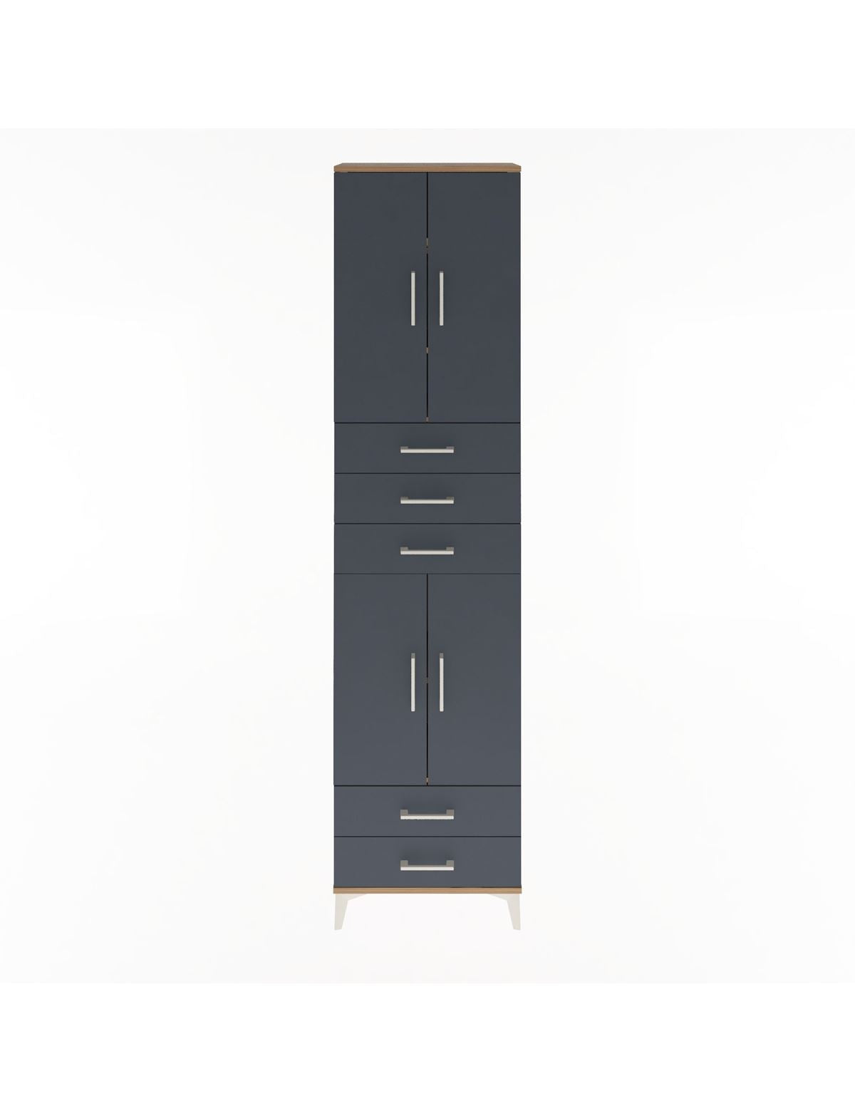 Arges Dolap 5 Raflı 5 Çekmeceli 4 Kapaklı 60x30x243 Çam-Antrasit
