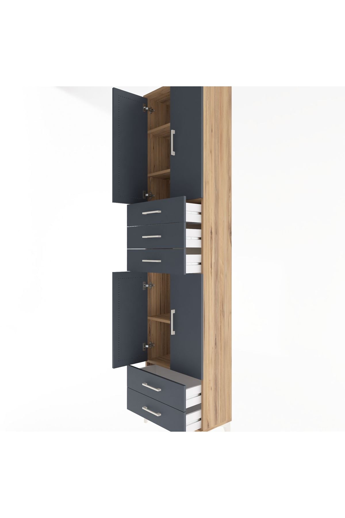 Arges Dolap 5 Raflı 5 Çekmeceli 4 Kapaklı 60x30x243 Çam-Antrasit