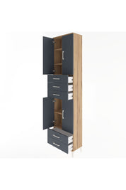 Arges Dolap 5 Raflı 5 Çekmeceli 4 Kapaklı 60x30x243 Çam-Antrasit