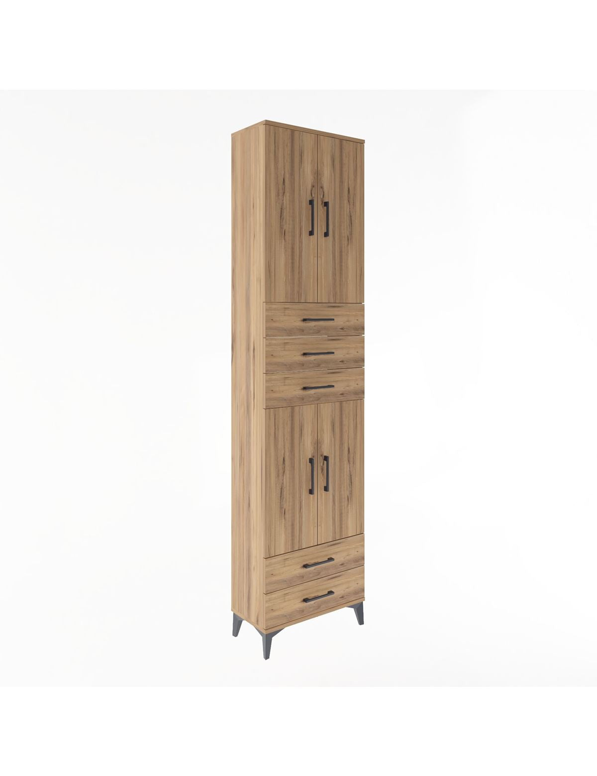 Arges Dolap 5 Raflı 5 Çekmeceli 4 Kapaklı 60x30x243 Çam-Çam