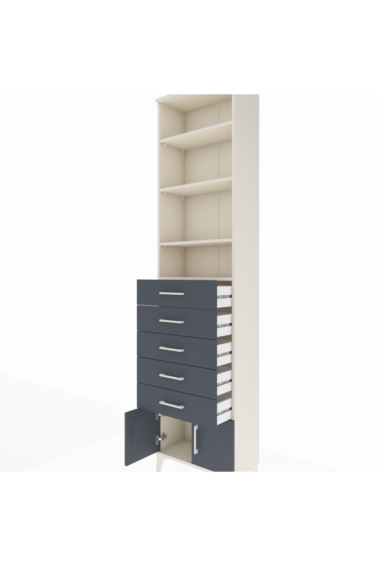 Arges Dolap 4 Raflı 5 Çekmeceli 2 Kapaklı 60x30x243 Aytaşı-Antrasit