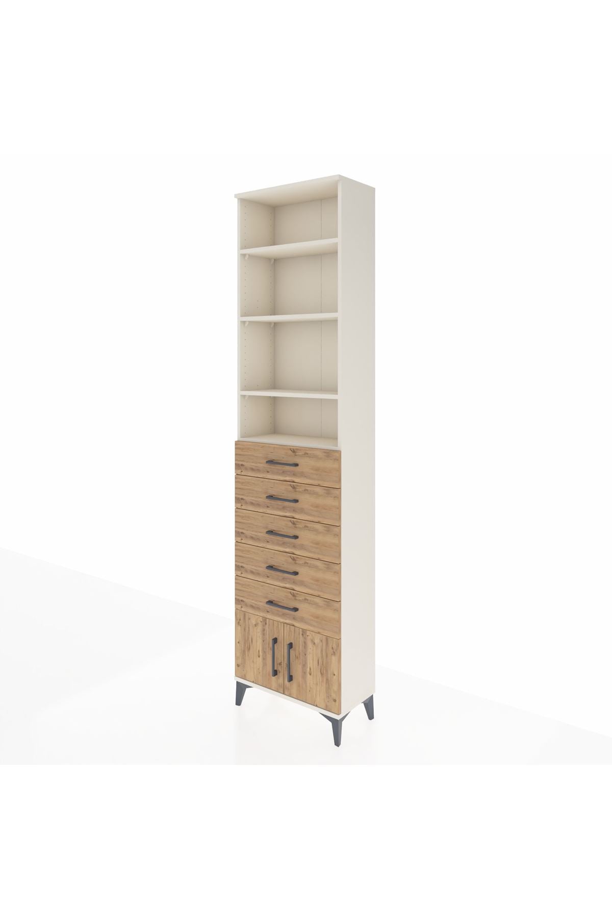 Arges Dolap 4 Raflı 5 Çekmeceli 2 Kapaklı 60x30x243 Aytaşı-Çam