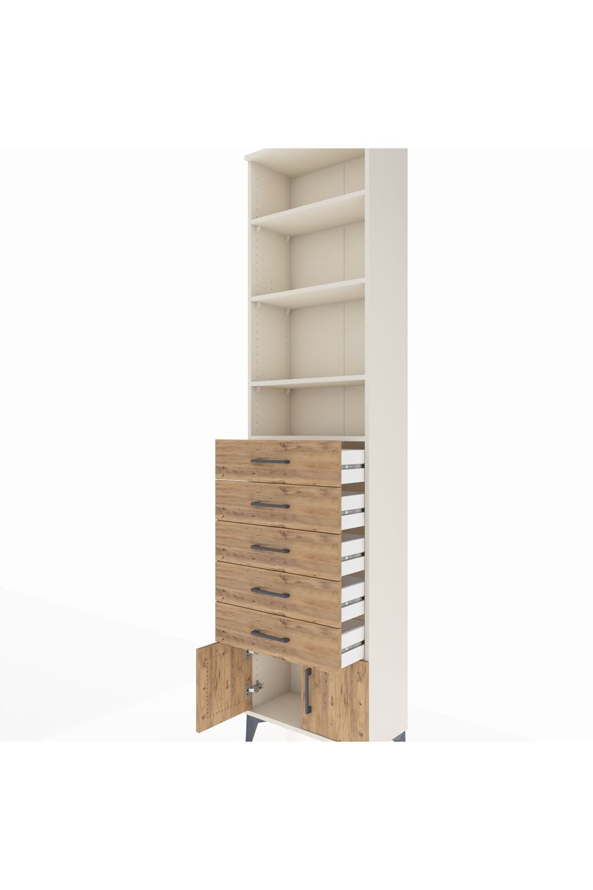 Arges Dolap 4 Raflı 5 Çekmeceli 2 Kapaklı 60x30x243 Aytaşı-Çam