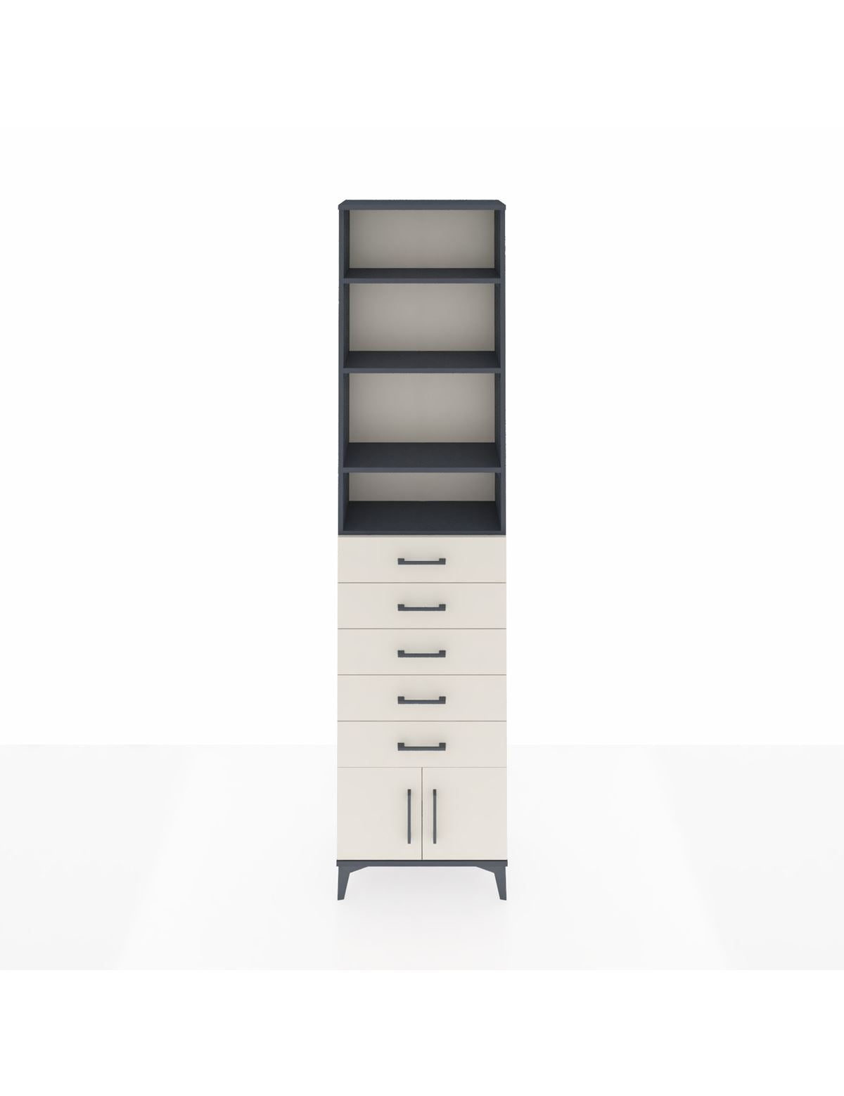 Arges Dolap 4 Raflı 5 Çekmeceli 2 Kapaklı 60x30x243 Antrasit-Aytaşı