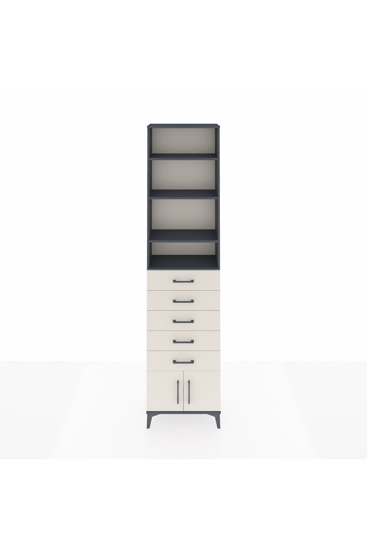 Arges Dolap 4 Raflı 5 Çekmeceli 2 Kapaklı 60x30x243 Antrasit-Aytaşı