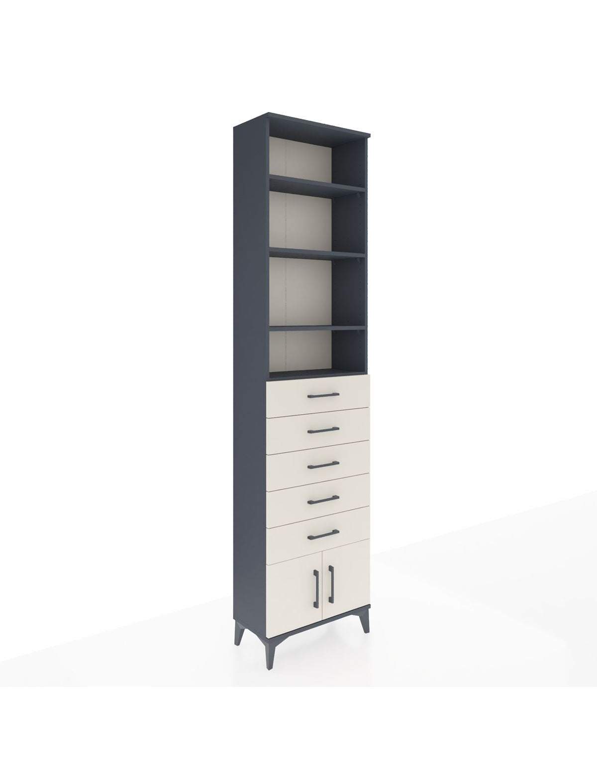 Arges Dolap 4 Raflı 5 Çekmeceli 2 Kapaklı 60x30x243 Antrasit-Aytaşı