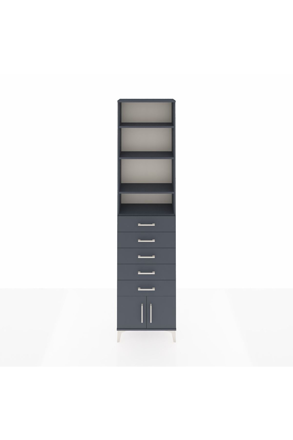 Arges Dolap 4 Raflı 5 Çekmeceli 2 Kapaklı 60x30x243 Antrasit-Antrasit