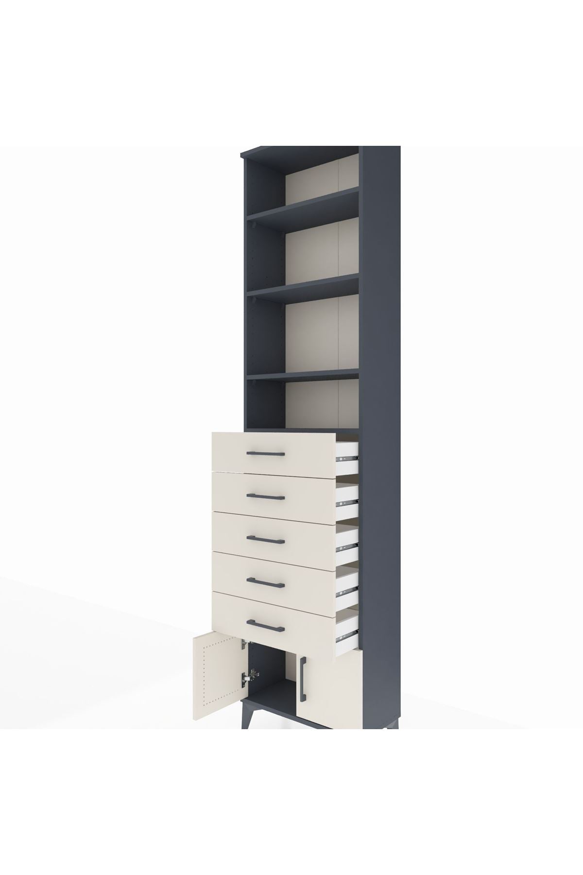 Arges Dolap 4 Raflı 5 Çekmeceli 2 Kapaklı 60x30x243 Antrasit-Aytaşı