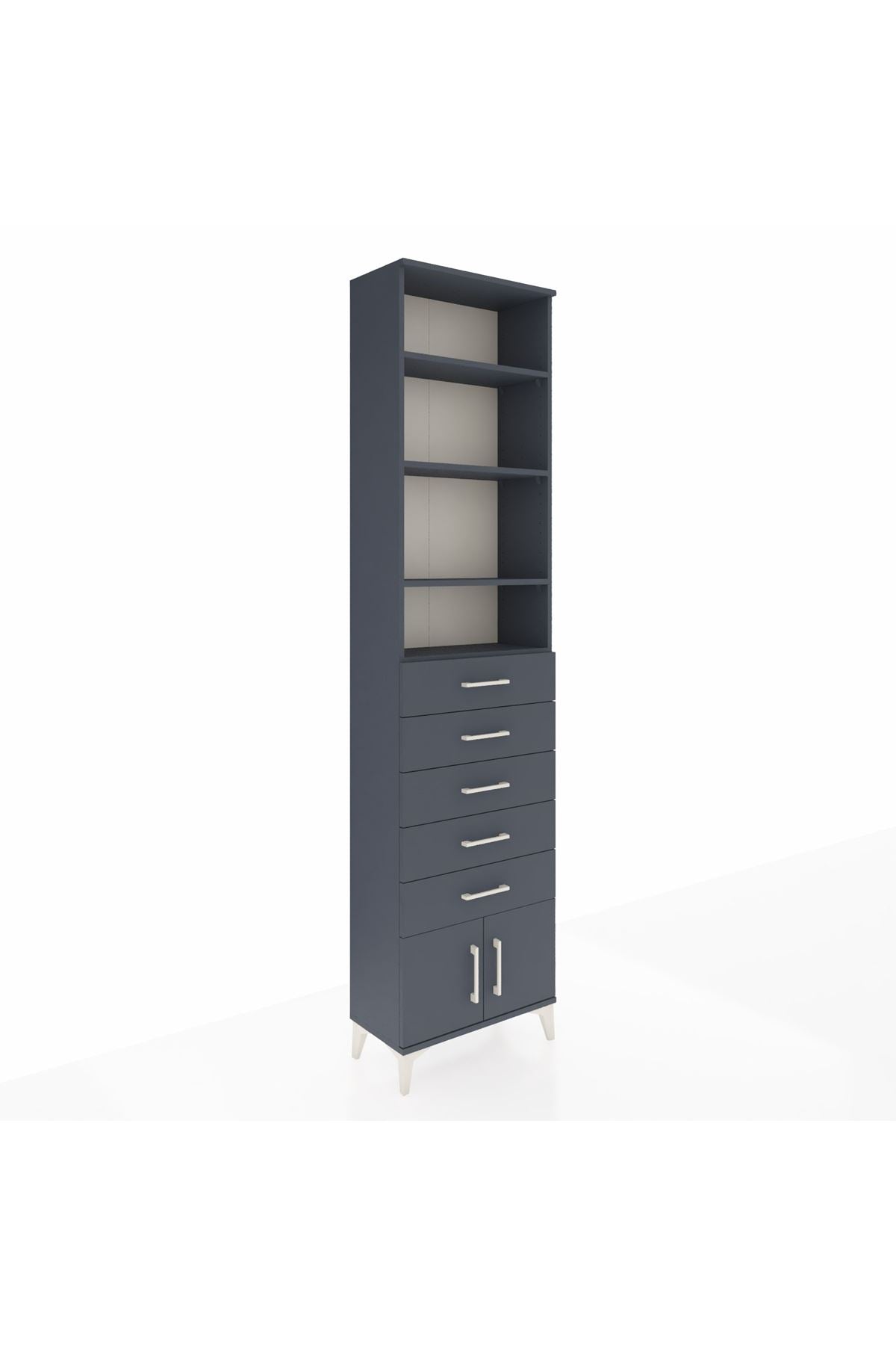 Arges Dolap 4 Raflı 5 Çekmeceli 2 Kapaklı 60x30x243 Antrasit-Antrasit