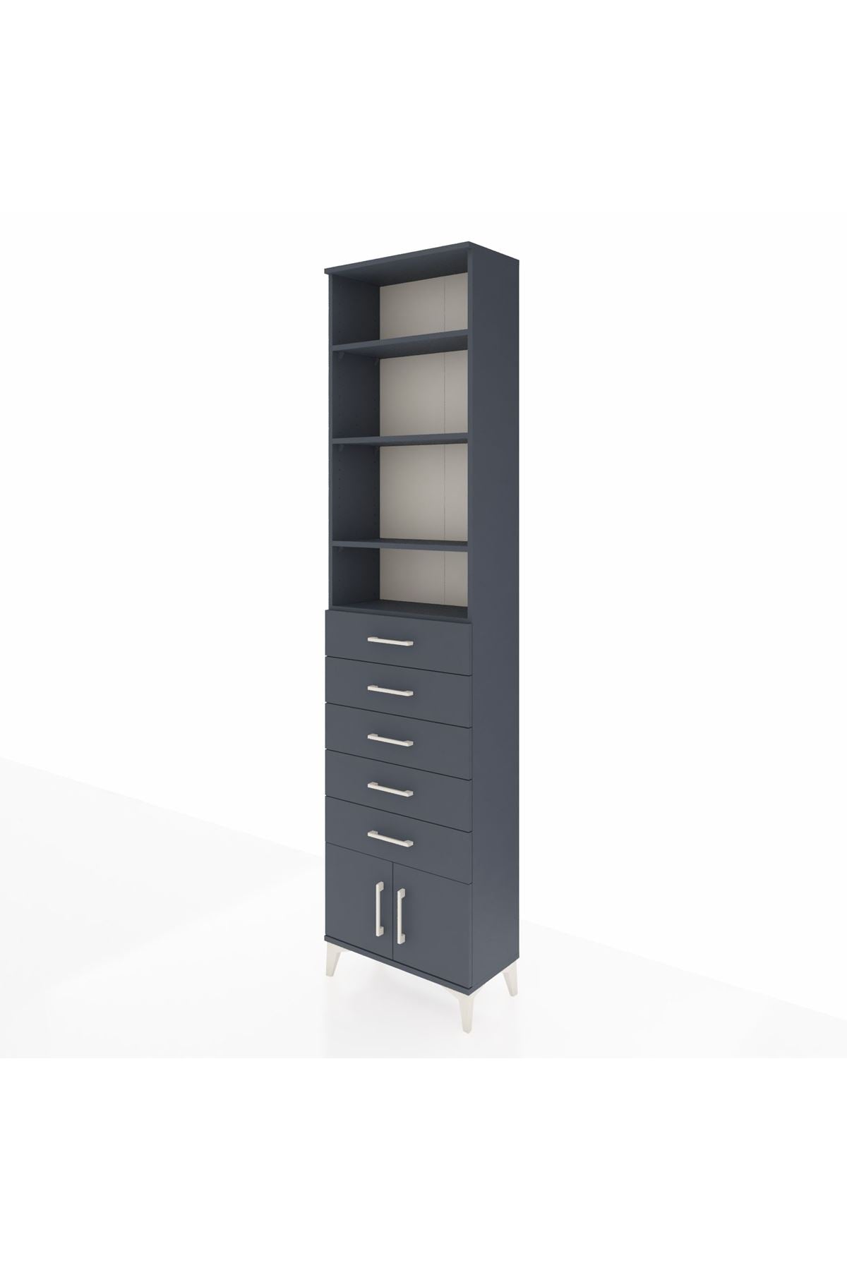 Arges Dolap 4 Raflı 5 Çekmeceli 2 Kapaklı 60x30x243 Antrasit-Antrasit