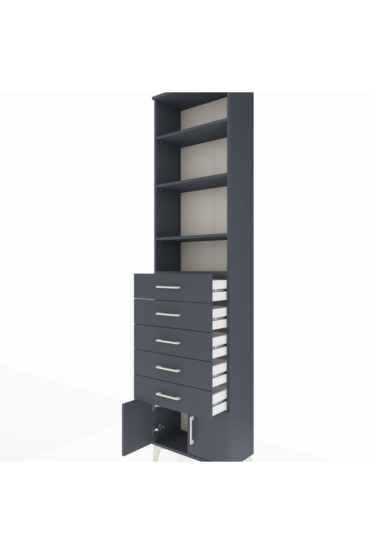 Arges Dolap 4 Raflı 5 Çekmeceli 2 Kapaklı 60x30x243 Antrasit-Antrasit