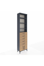 Arges Dolap 4 Raflı 5 Çekmeceli 2 Kapaklı 60x30x243 Antrasit-Çam