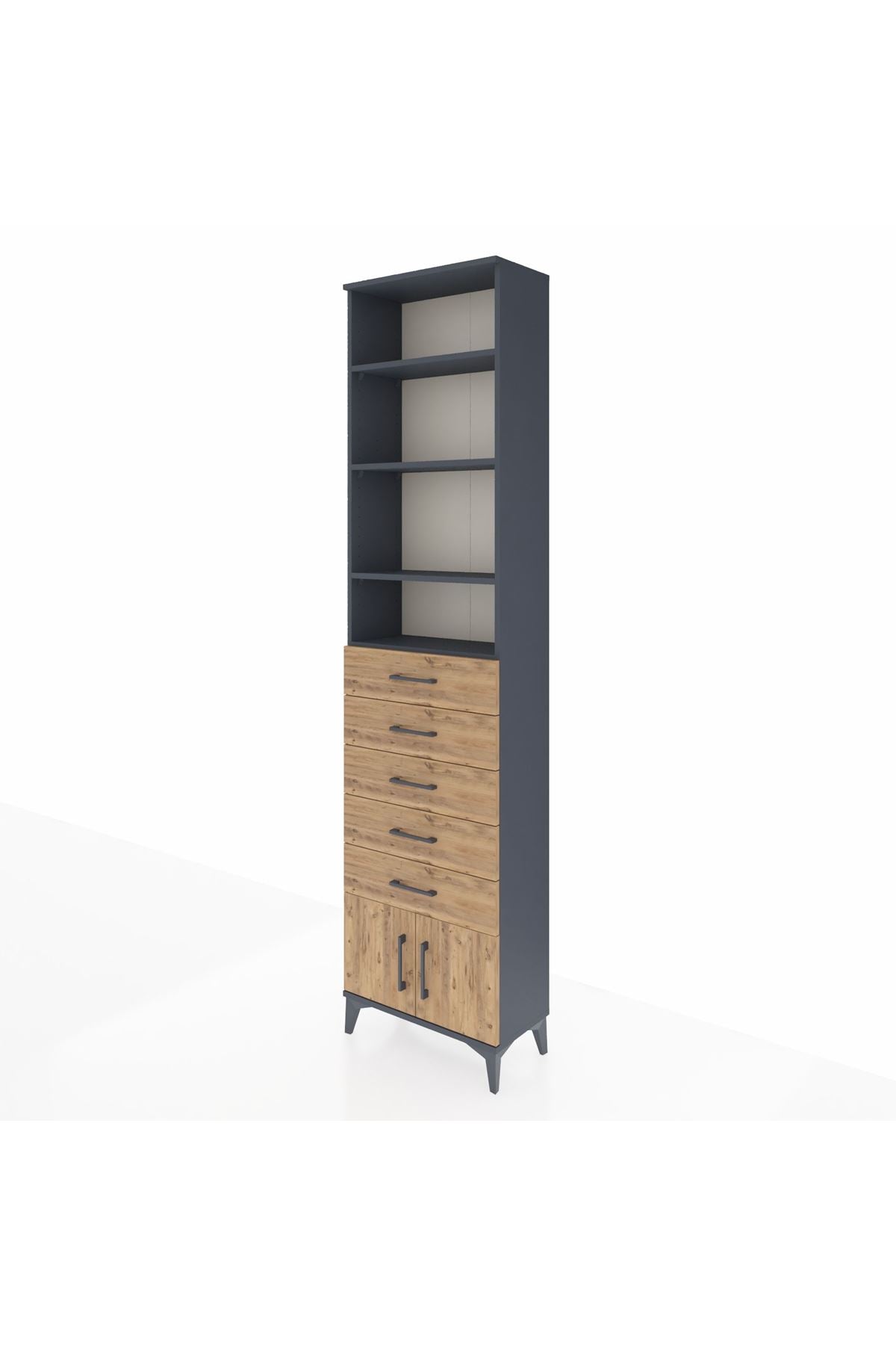 Arges Dolap 4 Raflı 5 Çekmeceli 2 Kapaklı 60x30x243 Antrasit-Çam