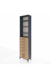 Arges Dolap 4 Raflı 5 Çekmeceli 2 Kapaklı 60x30x243 Antrasit-Çam