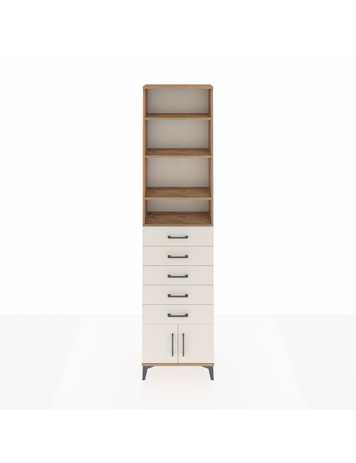 Arges Dolap 4 Raflı 5 Çekmeceli 2 Kapaklı 60x30x243 Çam-Aytaşı