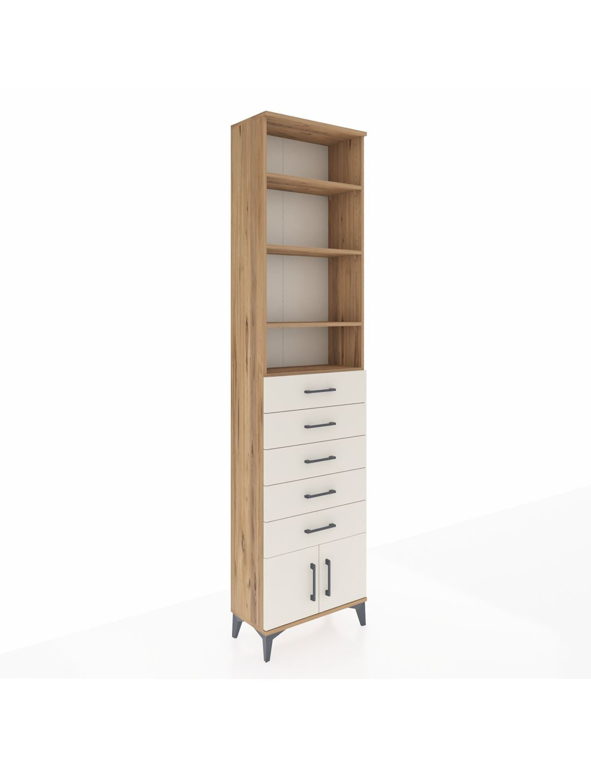 Arges Dolap 4 Raflı 5 Çekmeceli 2 Kapaklı 60x30x243 Çam-Aytaşı