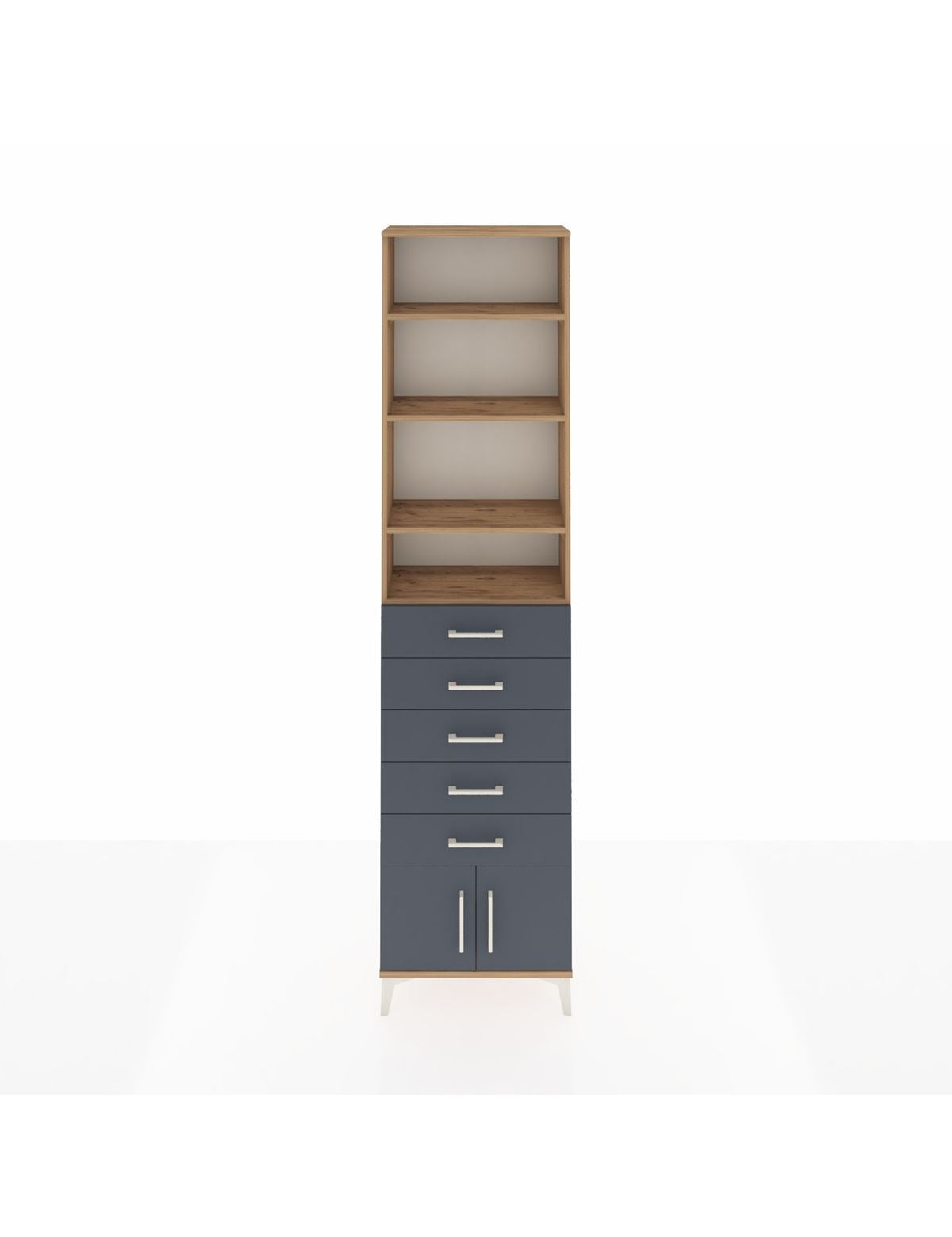 Arges Dolap 4 Raflı 5 Çekmeceli 2 Kapaklı 60x30x243 Çam-Antrasit