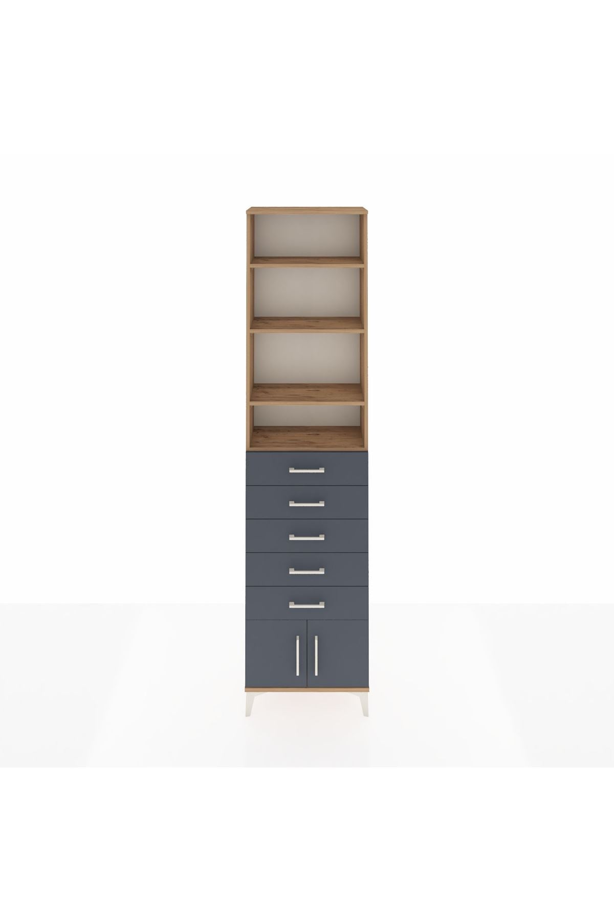 Arges Dolap 4 Raflı 5 Çekmeceli 2 Kapaklı 60x30x243 Çam-Antrasit