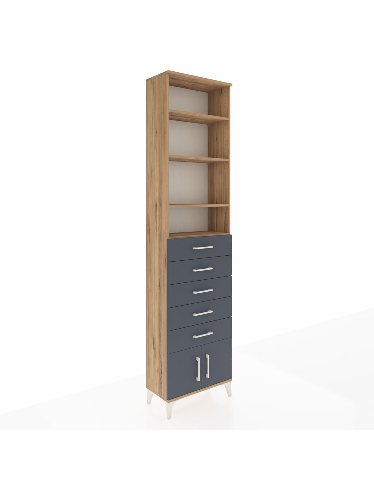 Arges Dolap 4 Raflı 5 Çekmeceli 2 Kapaklı 60x30x243 Çam-Antrasit