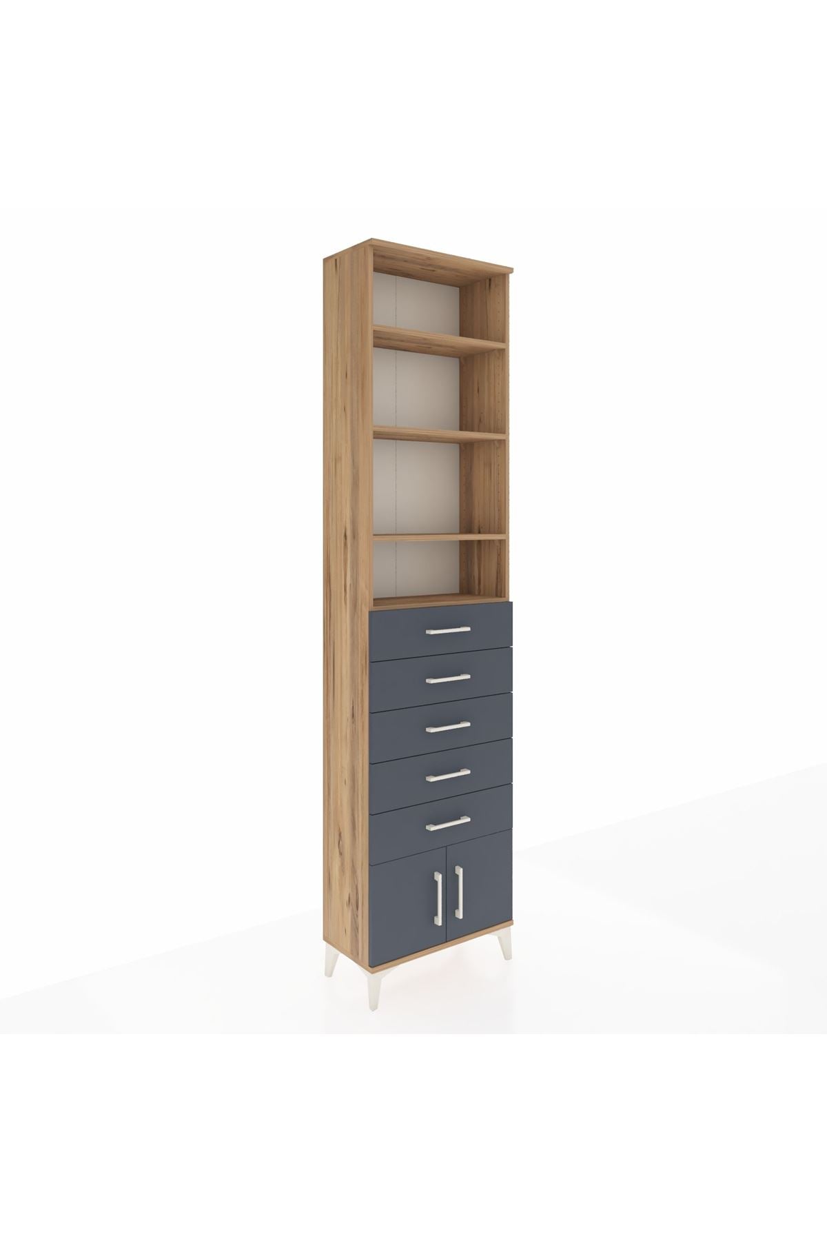 Arges Dolap 4 Raflı 5 Çekmeceli 2 Kapaklı 60x30x243 Çam-Antrasit