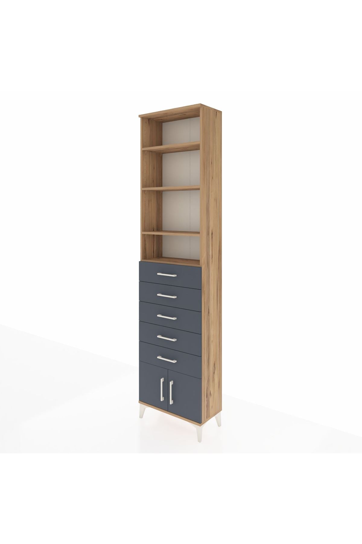 Arges Dolap 4 Raflı 5 Çekmeceli 2 Kapaklı 60x30x243 Çam-Antrasit