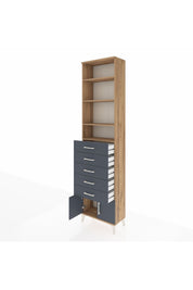 Arges Dolap 4 Raflı 5 Çekmeceli 2 Kapaklı 60x30x243 Çam-Antrasit