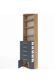 Arges Dolap 4 Raflı 5 Çekmeceli 2 Kapaklı 60x30x243 Çam-Antrasit