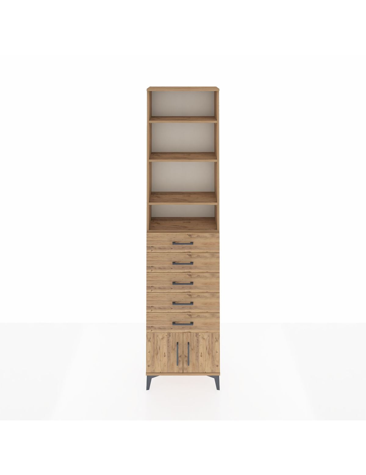 Arges Dolap 4 Raflı 5 Çekmeceli 2 Kapaklı 60x30x243 Çam-Çam