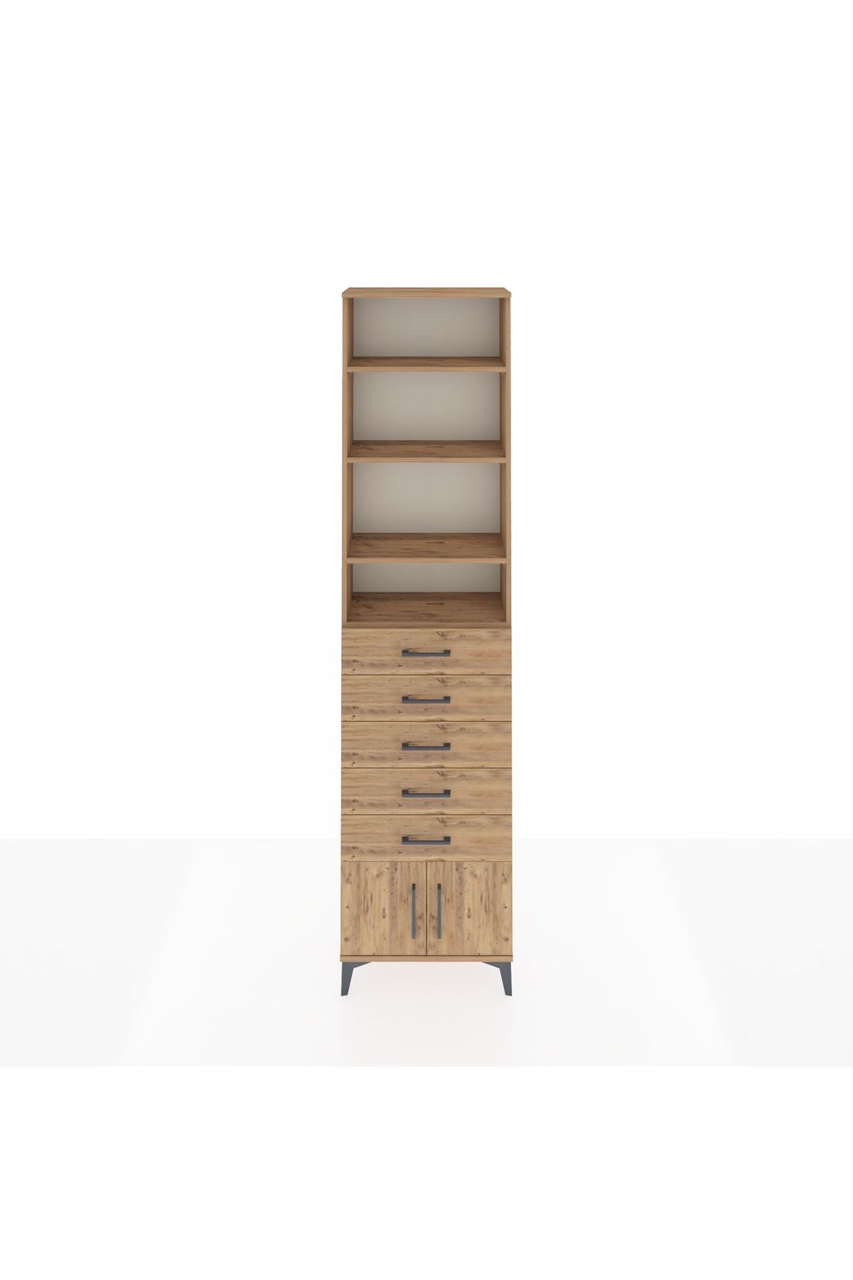 Arges Dolap 4 Raflı 5 Çekmeceli 2 Kapaklı 60x30x243 Çam-Çam