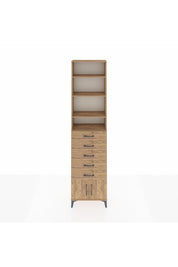 Arges Dolap 4 Raflı 5 Çekmeceli 2 Kapaklı 60x30x243 Çam-Çam