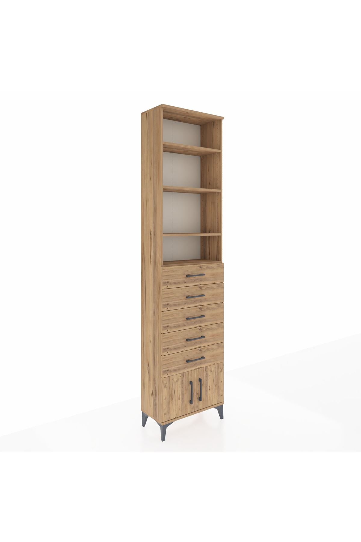 Arges Dolap 4 Raflı 5 Çekmeceli 2 Kapaklı 60x30x243 Çam-Çam