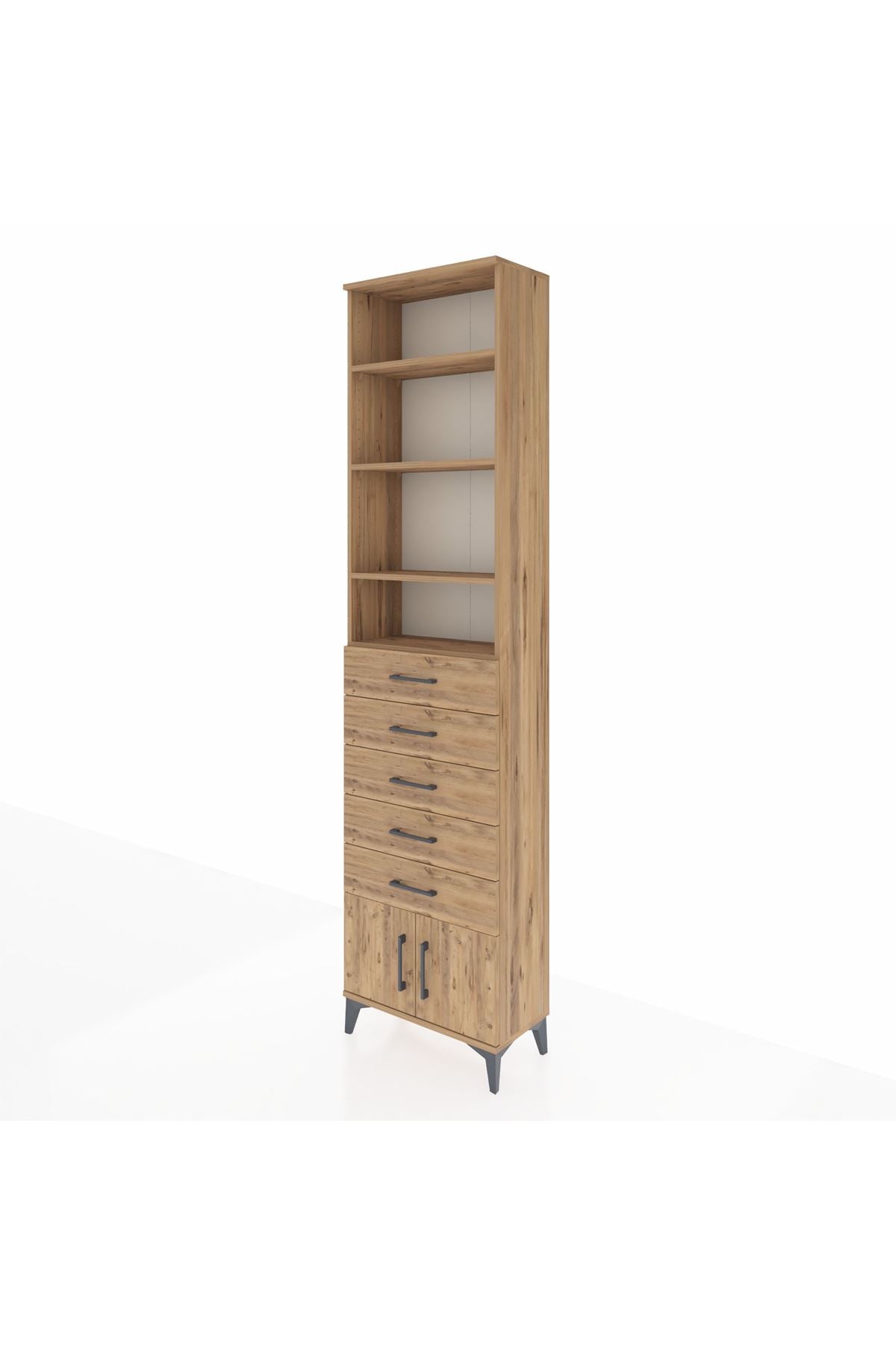 Arges Dolap 4 Raflı 5 Çekmeceli 2 Kapaklı 60x30x243 Çam-Çam