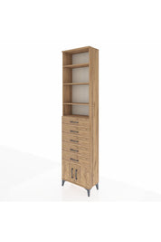 Arges Dolap 4 Raflı 5 Çekmeceli 2 Kapaklı 60x30x243 Çam-Çam