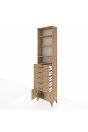 Arges Dolap 4 Raflı 5 Çekmeceli 2 Kapaklı 60x30x243 Çam-Çam