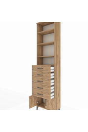 Arges Dolap 4 Raflı 5 Çekmeceli 2 Kapaklı 60x30x243 Çam-Çam