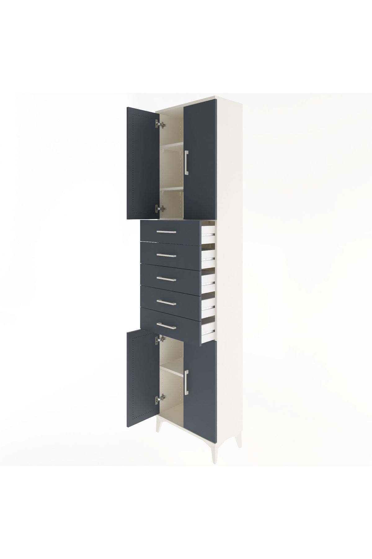 Arges Dolap 4 Raflı 5 Çekmeceli 4 Kapaklı 60x30x243 Aytaşı-Antrasit