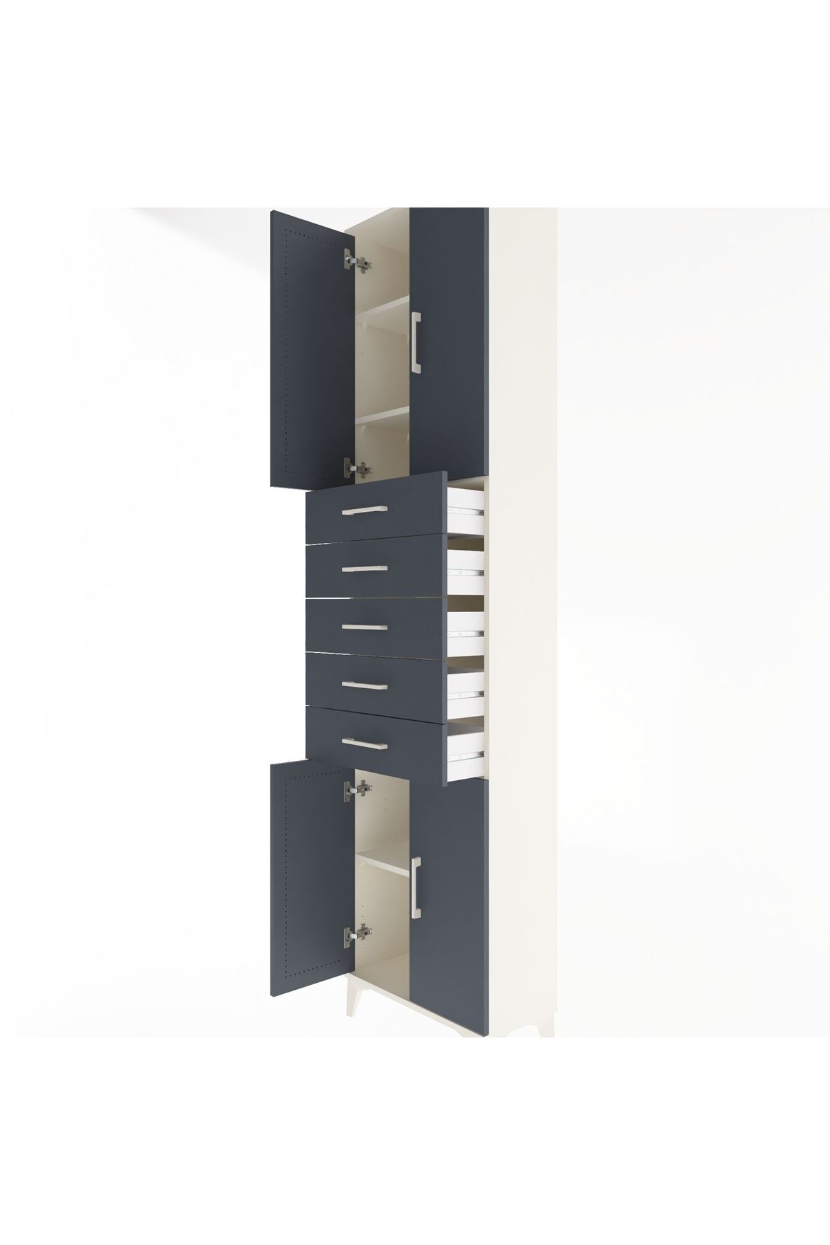 Arges Dolap 4 Raflı 5 Çekmeceli 4 Kapaklı 60x30x243 Aytaşı-Antrasit