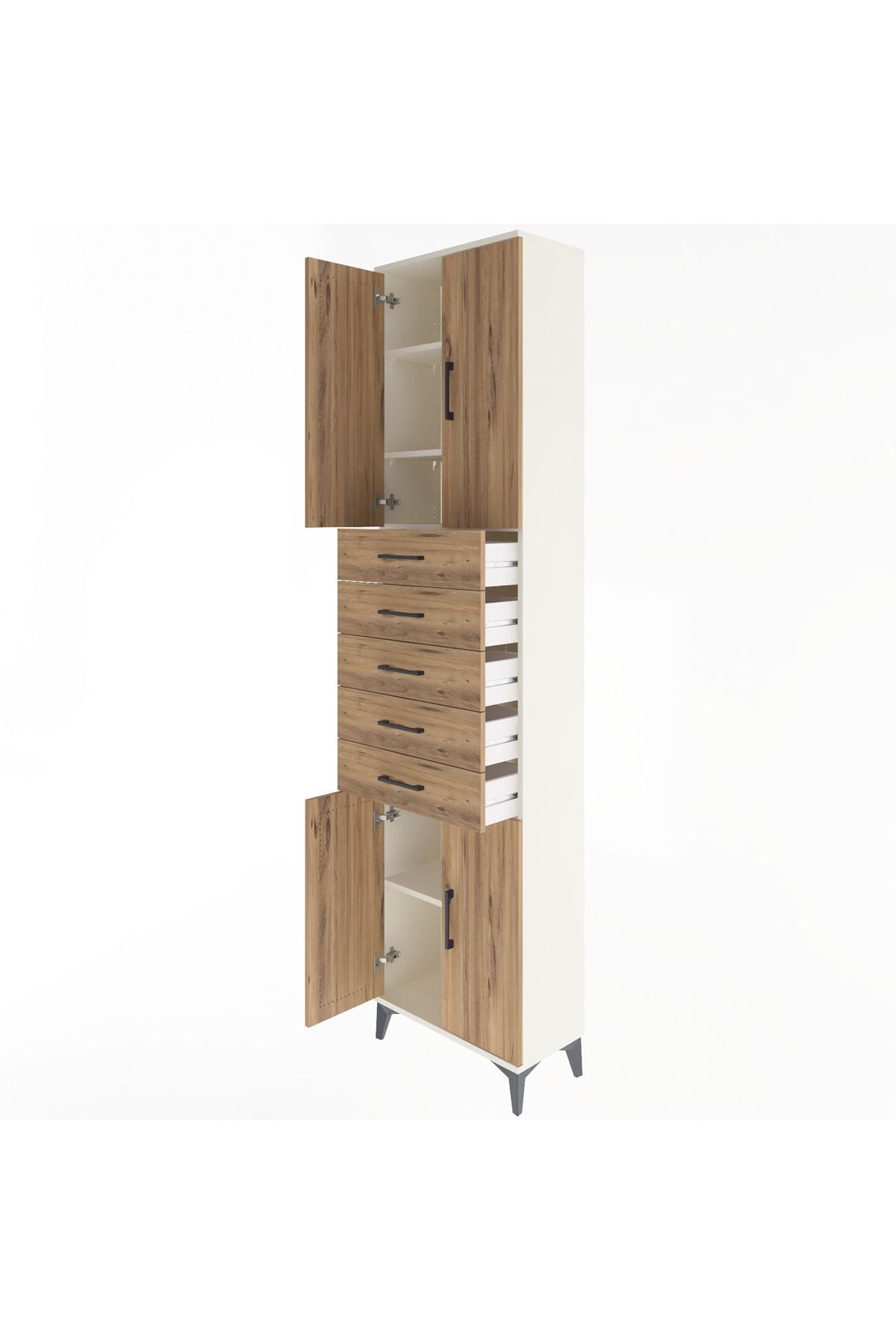 Arges Dolap 4 Raflı 5 Çekmeceli 4 Kapaklı 60x30x243 Aytaşı-Çam