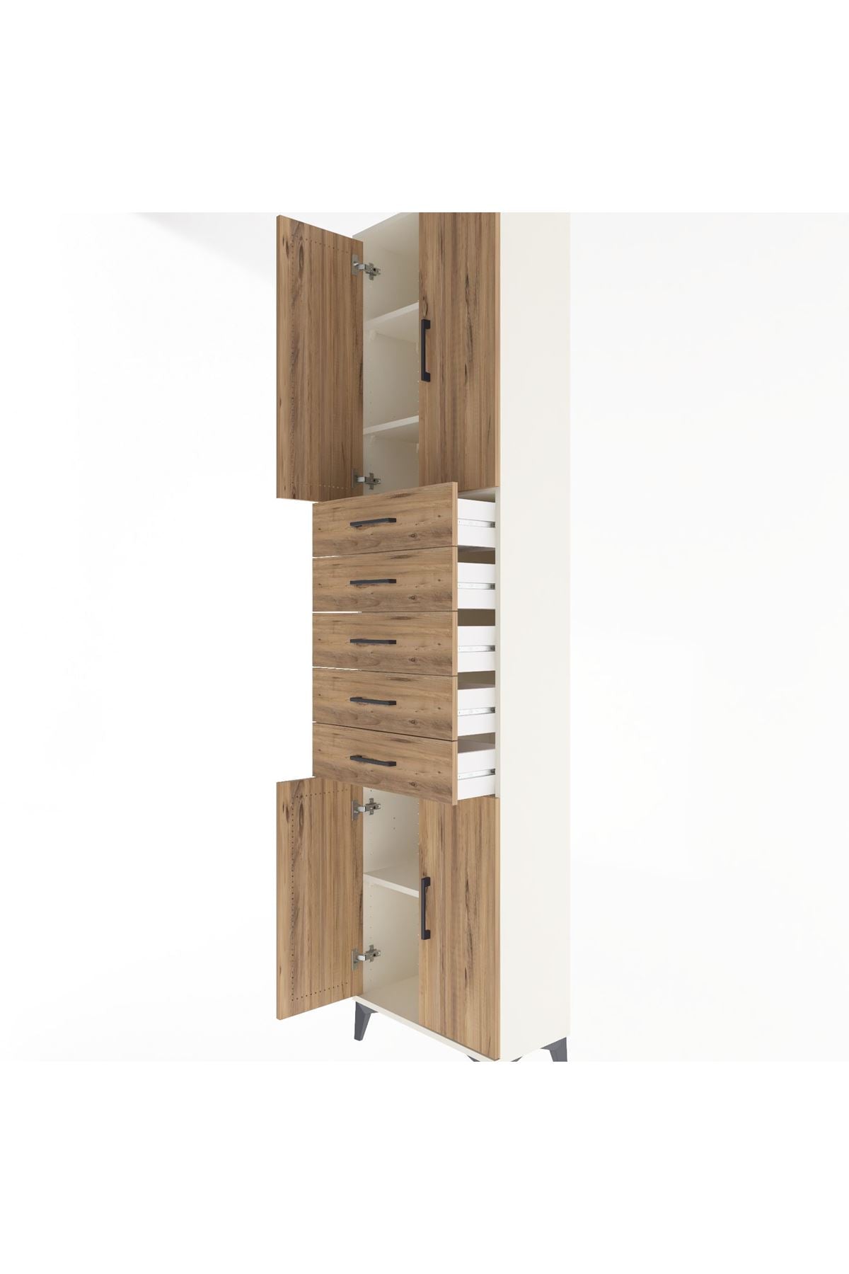 Arges Dolap 4 Raflı 5 Çekmeceli 4 Kapaklı 60x30x243 Aytaşı-Çam