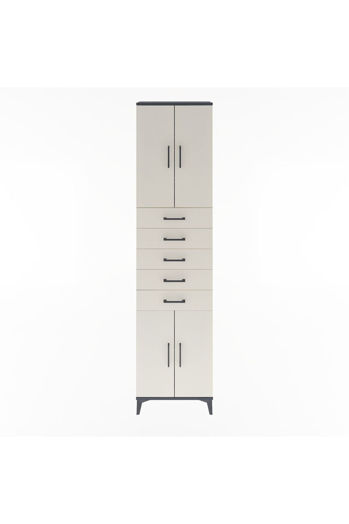 Arges Dolap 4 Raflı 5 Çekmeceli 4 Kapaklı 60x30x243 Antrasit-Aytaşı