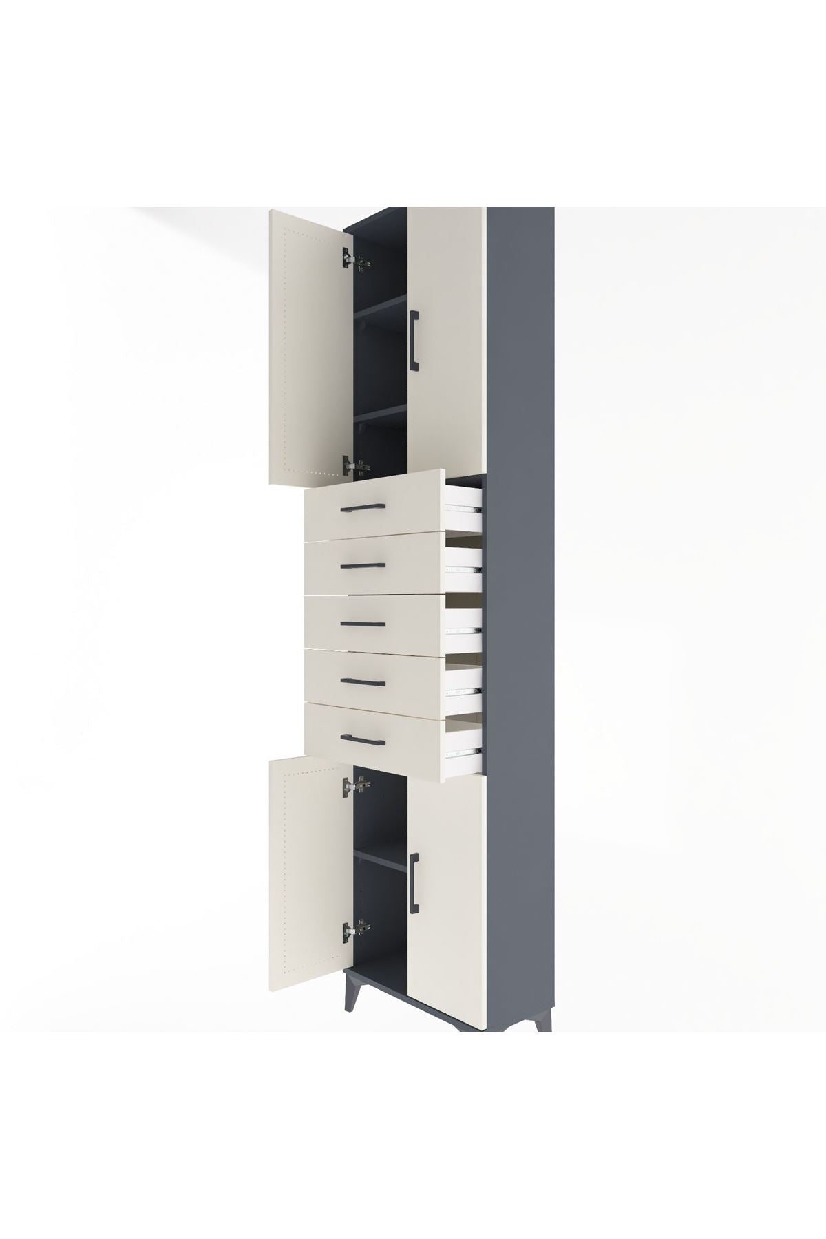 Arges Dolap 4 Raflı 5 Çekmeceli 4 Kapaklı 60x30x243 Antrasit-Aytaşı