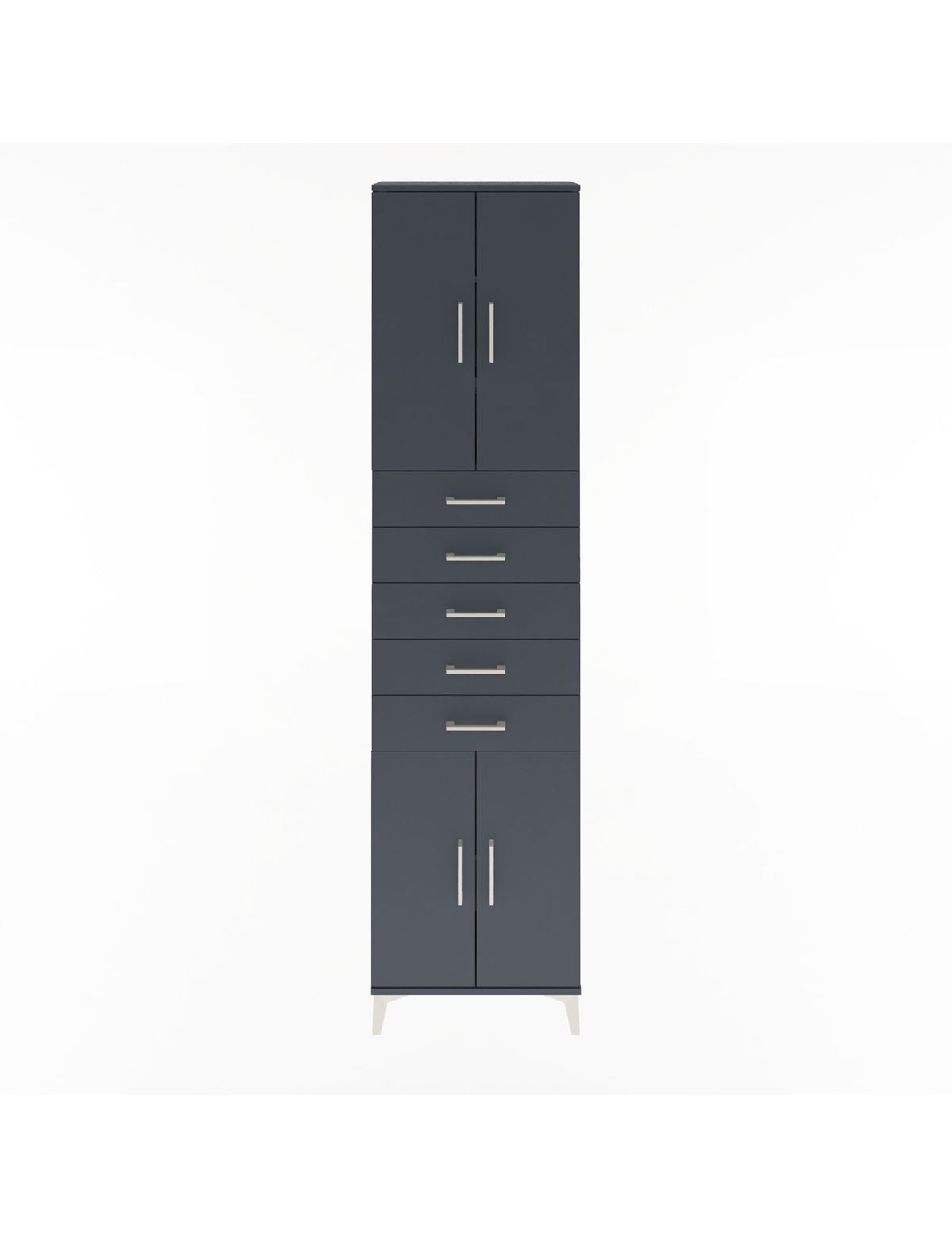 Arges Dolap 4 Raflı 5 Çekmeceli 4 Kapaklı 60x30x243 Antrasit-Antrasit