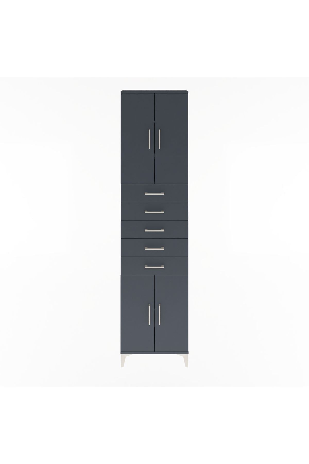 Arges Dolap 4 Raflı 5 Çekmeceli 4 Kapaklı 60x30x243 Antrasit-Antrasit
