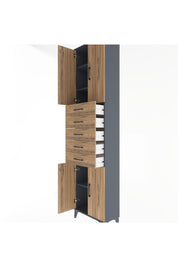 Arges Dolap 4 Raflı 5 Çekmeceli 4 Kapaklı 60x30x243 Antrasit-Çam