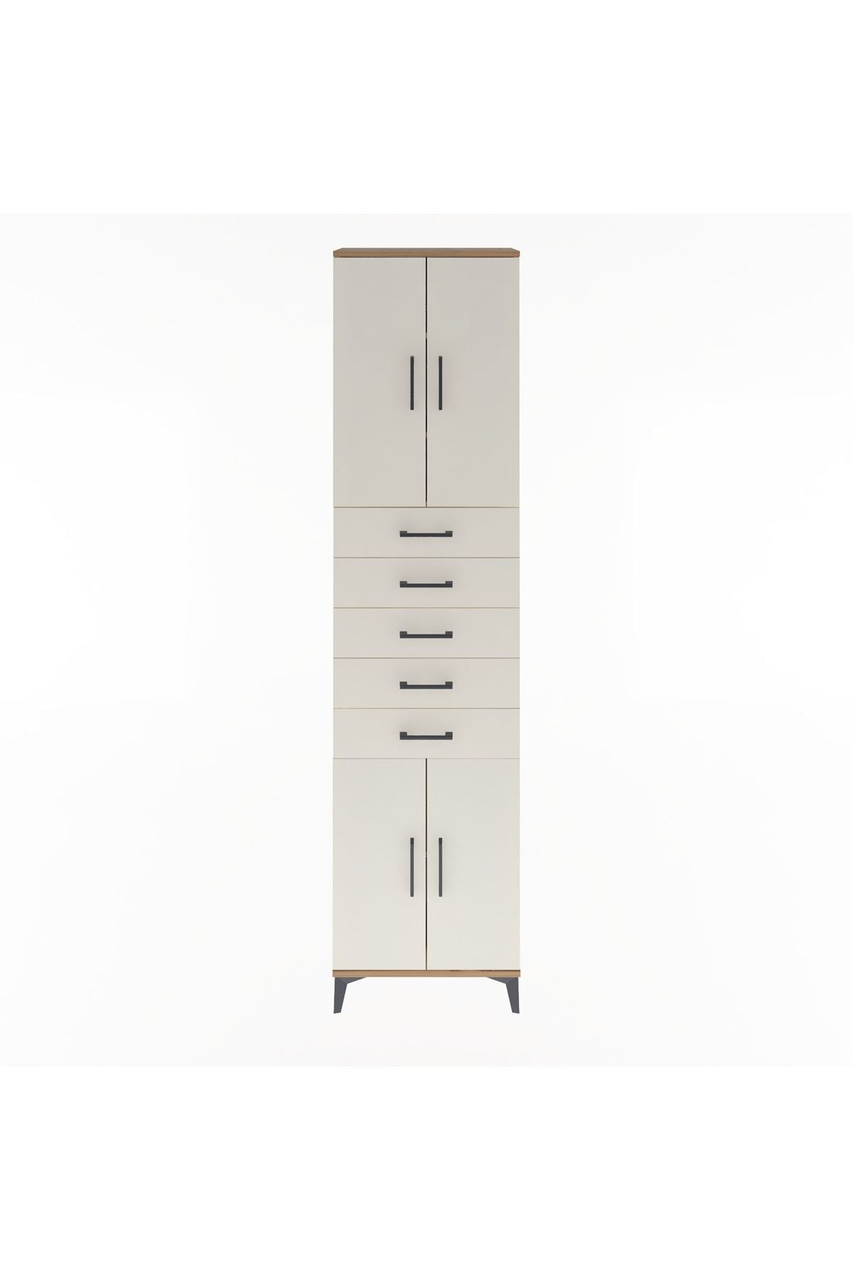 Arges Dolap 4 Raflı 5 Çekmeceli 4 Kapaklı 60x30x243 Çam-Aytaşı