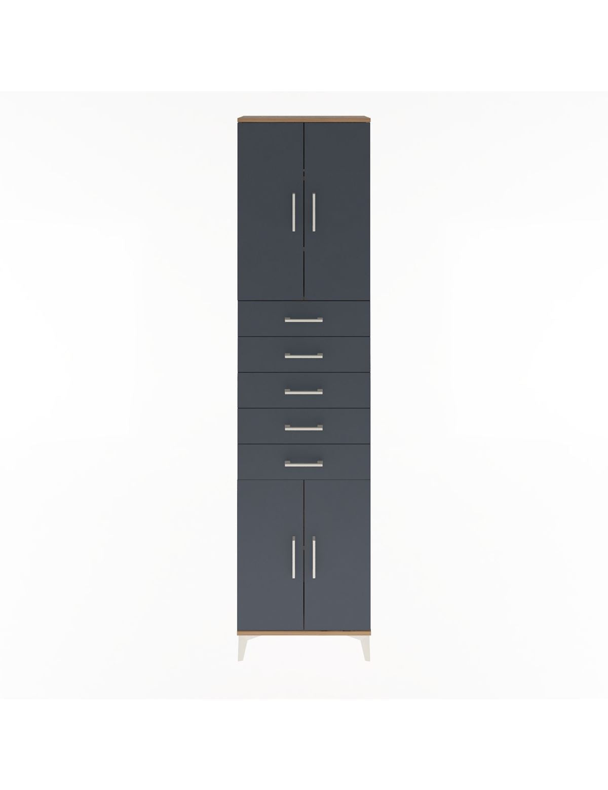 Arges Dolap 4 Raflı 5 Çekmeceli 4 Kapaklı 60x30x243 Çam-Antrasit