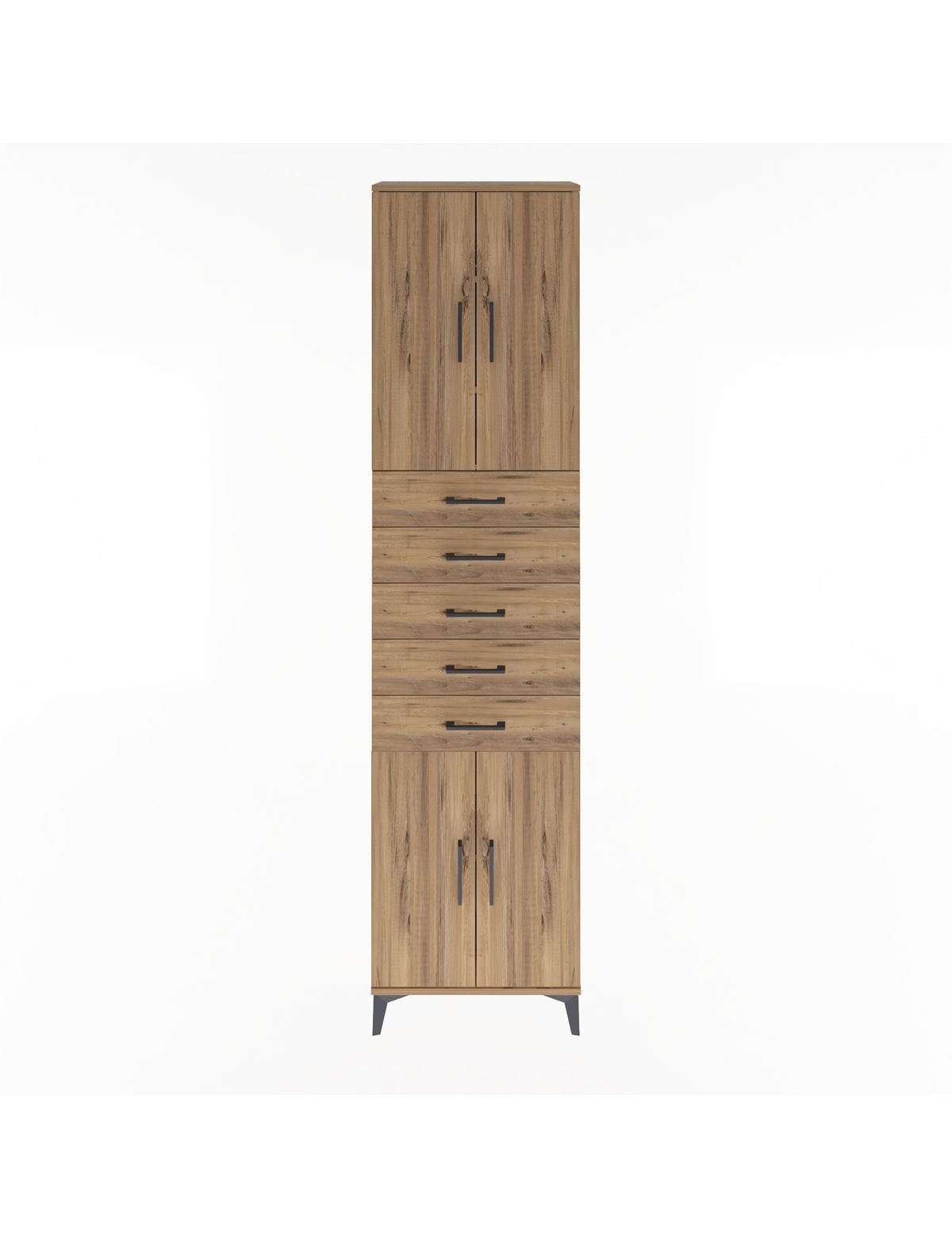 Arges Dolap 4 Raflı 5 Çekmeceli 4 Kapaklı 60x30x243 Çam-Çam