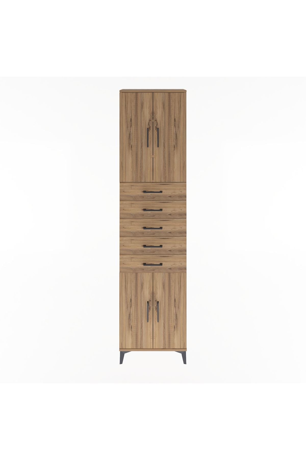 Arges Dolap 4 Raflı 5 Çekmeceli 4 Kapaklı 60x30x243 Çam-Çam